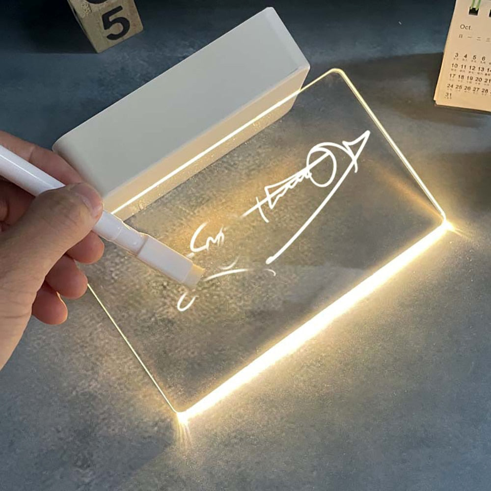 Note Board Led Night Light Acrylic Creative Message Board Holiday USB Light Gift For Kids Gril Home Decoration Night Lamp