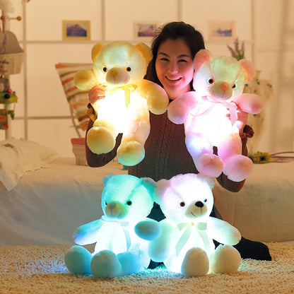 50cm Creative Light Up LED Teddy Bear Stuffed Animals Plush Toy Colorful Glowing   Christmas Gift for Kids Pillow